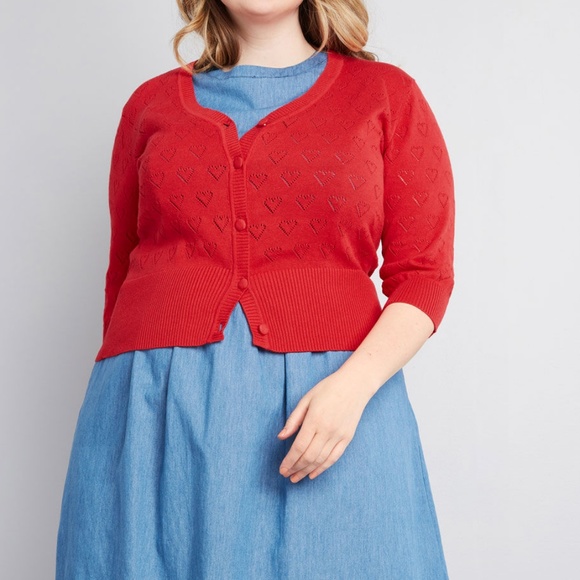 Collectif Sweaters - NWT Collectif Cropped Red Heart Cardigan Size 16